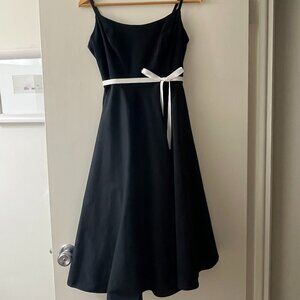 White House Black Market Midi Black Dress with White Bow Spaghetti Straps Size 4